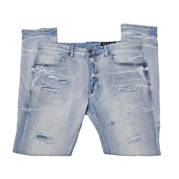 Smoke Rise Jeans Mens 36x32 Blue Distressed Ripped Light Wash Denim Streetwear - Picture 3 of 13